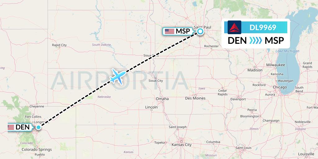 DL9969 Delta Air Lines Flight Map: Denver to Minneapolis