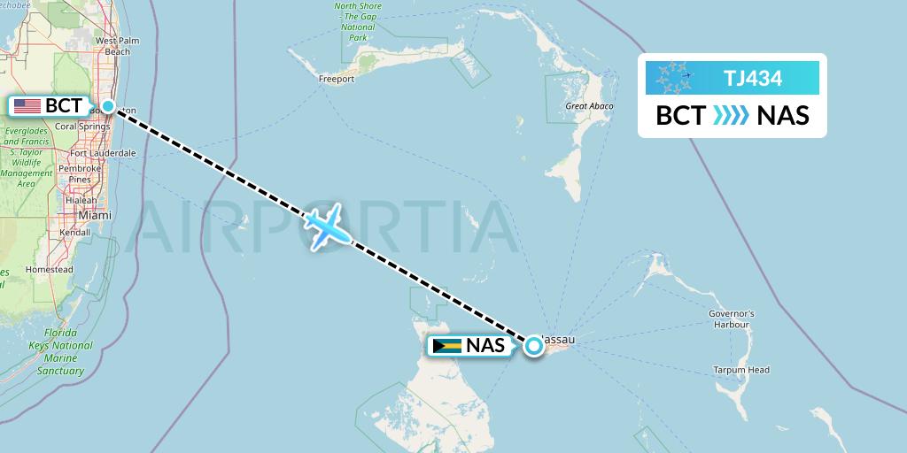 TJ434 Tradewind Aviation Flight Map: Boca Raton to Nassau