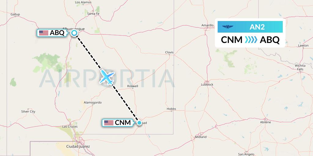 AN2 Advanced Air Flight Map: Carlsbad to Albuquerque