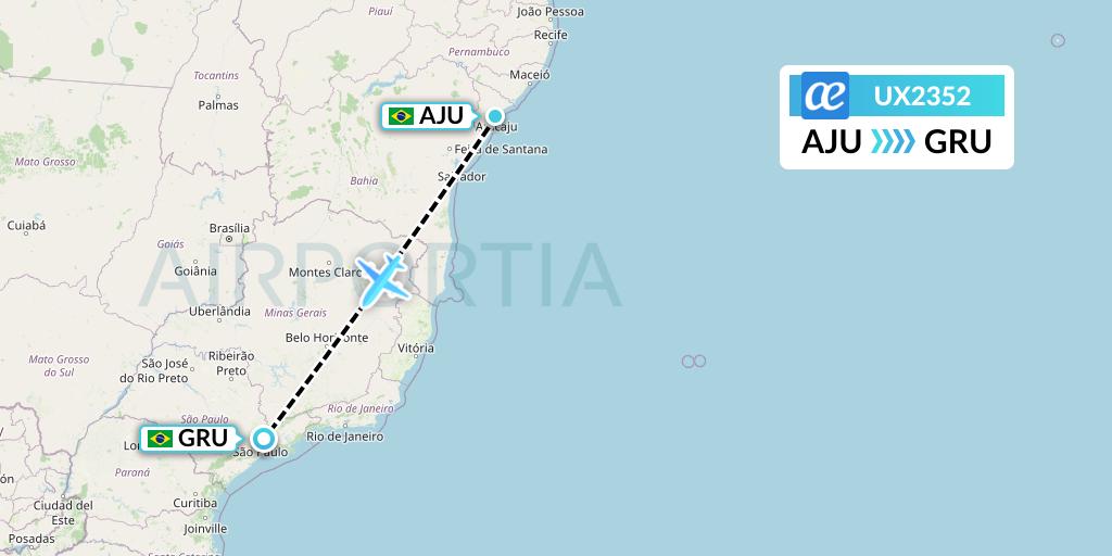 UX2352 Air Europa Flight Map: Aracaju to Sao Paulo