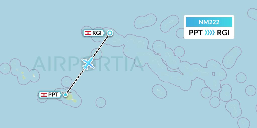 NM222 Air Moana Flight Map: Papeete to Rangiroa