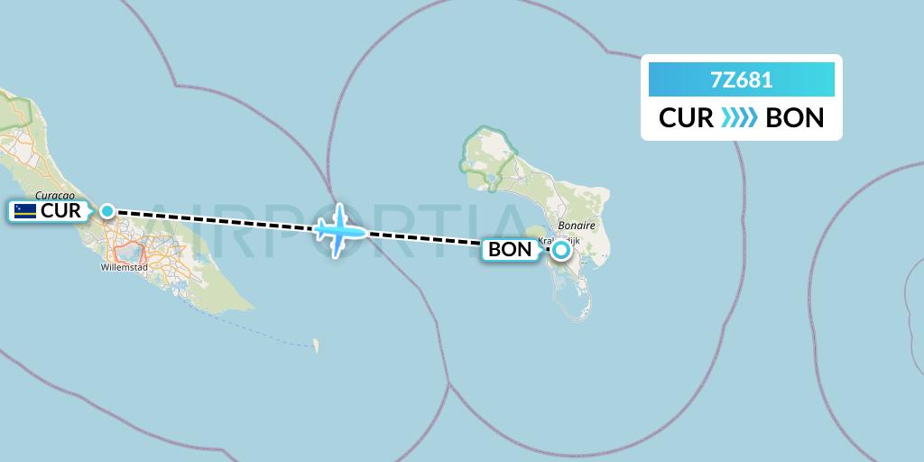 7Z681 EZ Air Flight Map: Willemstad to Bonaire