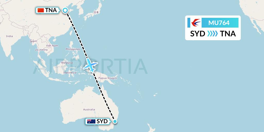 MU764 China Eastern Airlines Flight Map: Sydney to Jinan