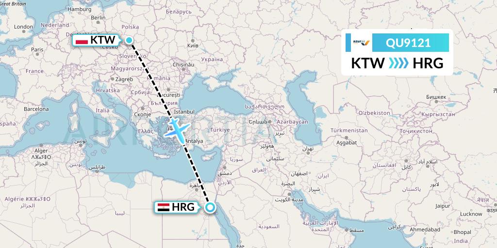 QU9121 Azur Air Ukraine Flight Map: Katowice to Hurghada