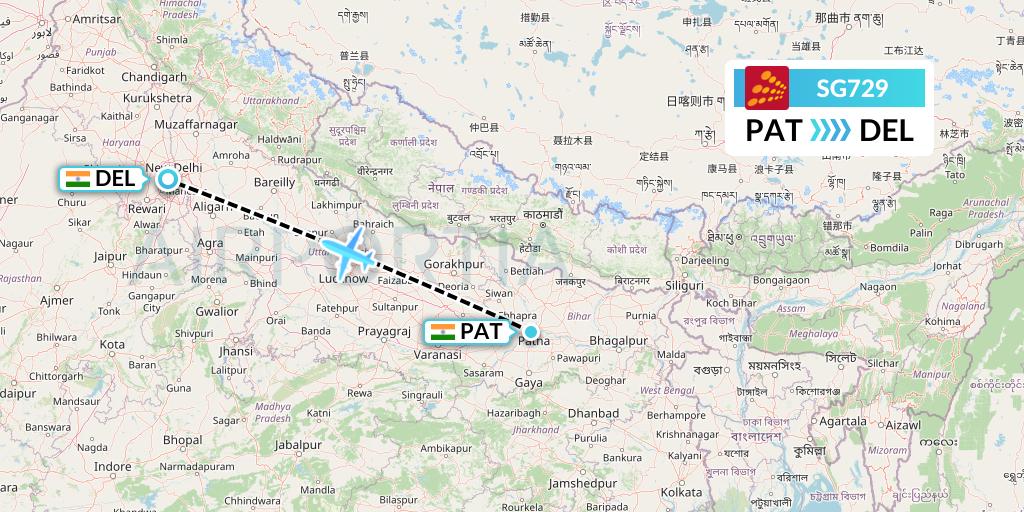 SG729 SpiceJet Flight Map: Patna to Delhi