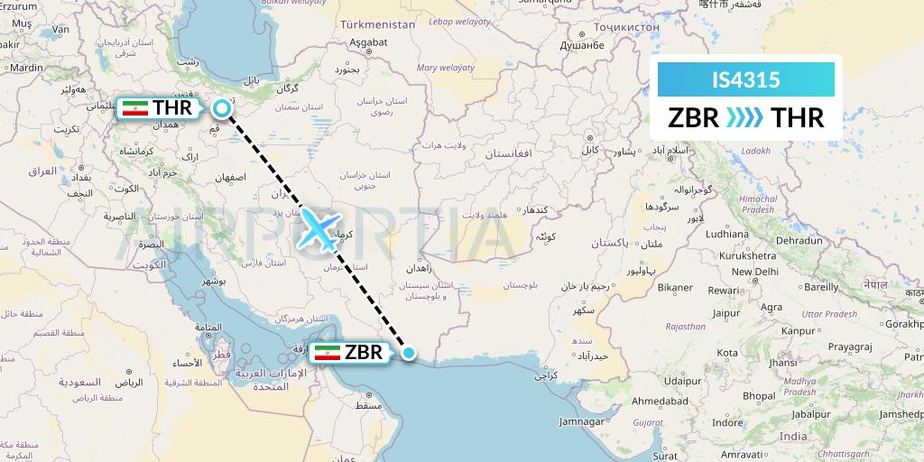 IS4315 Sepehran Airlines Flight Map: Chabahar to Tehran