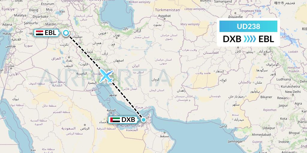 UD238 UR Airlines Flight Map: Dubai to Arbil