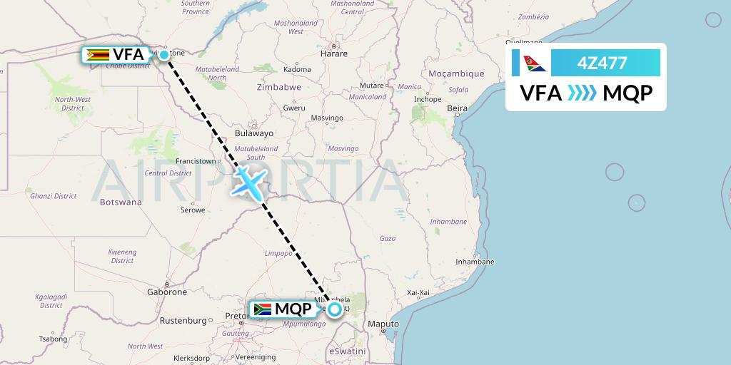 4Z477 Airlink Flight Map: Victoria Falls to Nelspruit