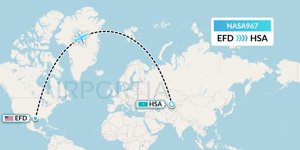 NASA967 Nasair Flight Map: Houston to Shymkent