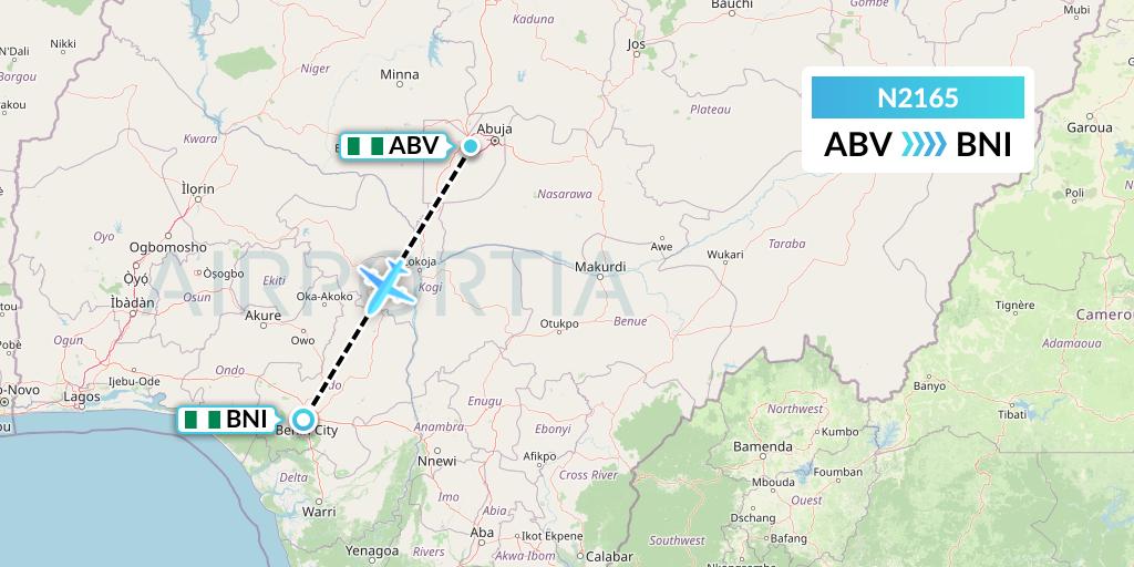N2165 Aero Contractors Company Of Nigeria Flight Map: Abuja to Benin