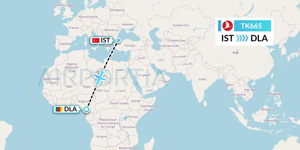 TK665 Turkish Airlines Flight Map: Istanbul to Douala