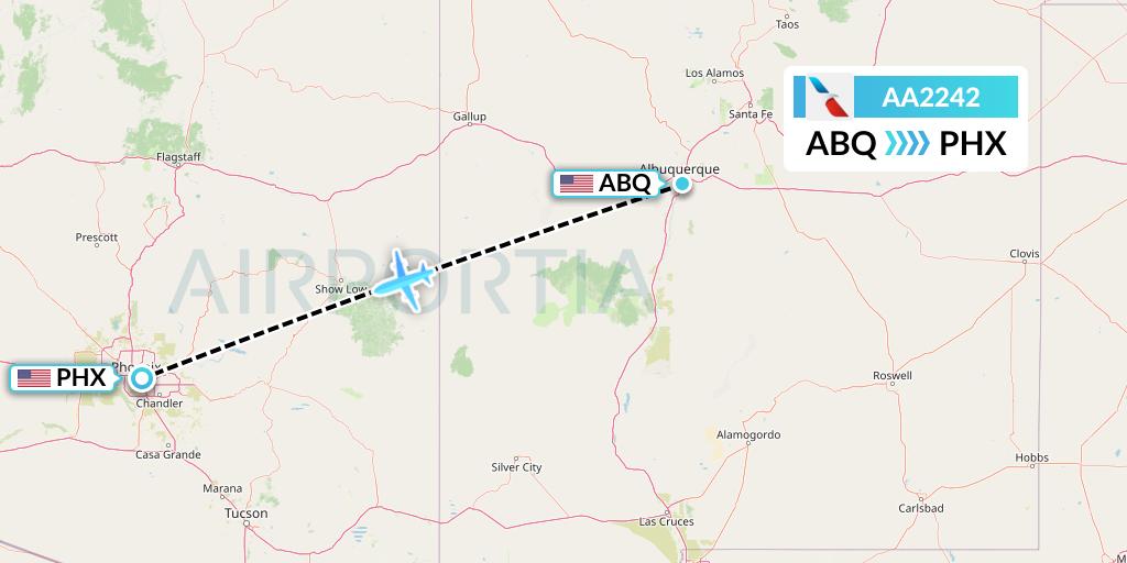 AA2242 American Airlines Flight Map: Albuquerque to Phoenix