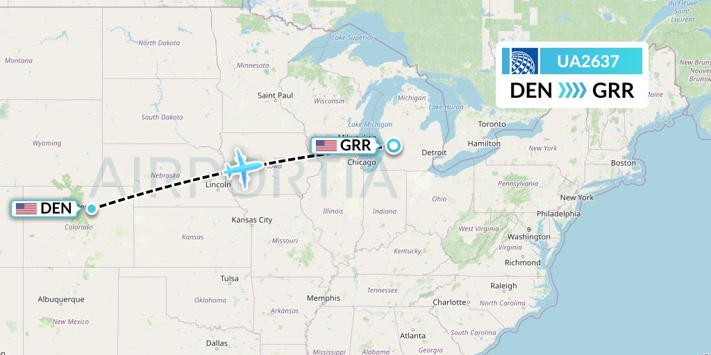 UA2637 United Airlines Flight Map: Denver to Grand Rapids
