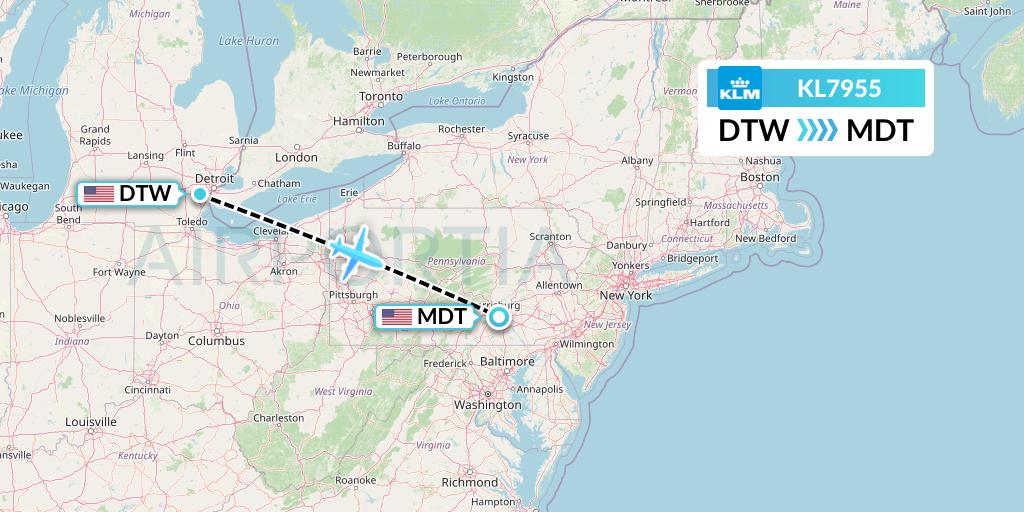 KL7955 Flight Status KLM Detroit to Harrisburg (KLM7955)