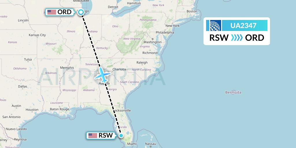 UA2347 United Airlines Flight Map: Fort Myers to Chicago