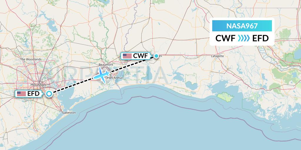 NASA967 Nasair Flight Map: Lake Charles to Houston