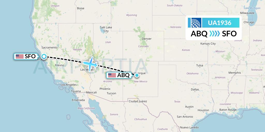 UA1936 United Airlines Flight Map: Albuquerque to San Francisco