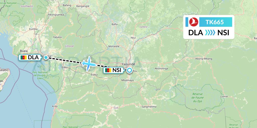 TK665 Turkish Airlines Flight Map: Douala to Yaounde