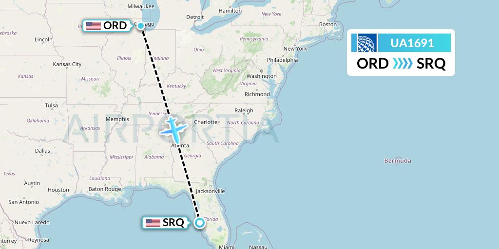 UA1691 United Airlines Flight Map: Chicago to Sarasota