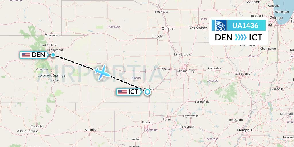 UA1436 United Airlines Flight Map: Denver to Wichita