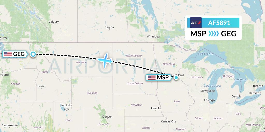 AF5891 Air France Flight Map: Minneapolis to Spokane