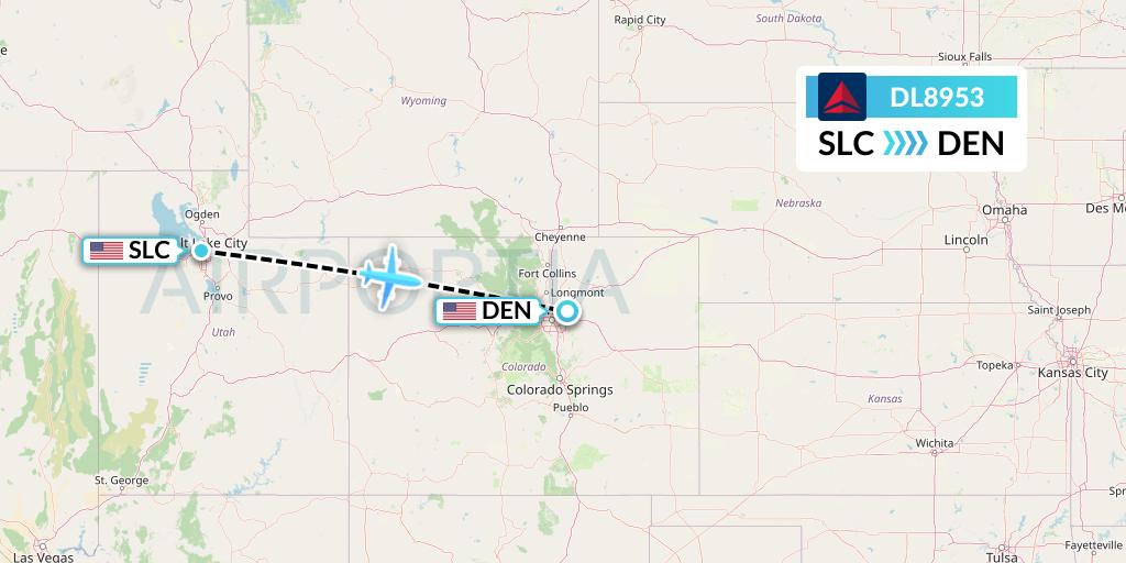 DL8953 Delta Air Lines Flight Map: Salt Lake City to Denver