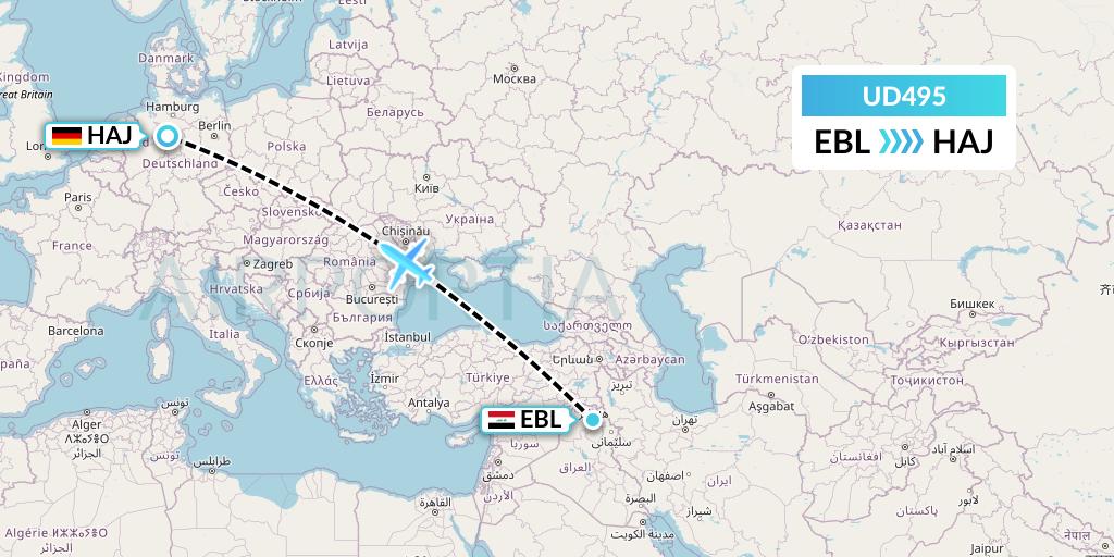 UD495 UR Airlines Flight Map: Arbil to Hannover