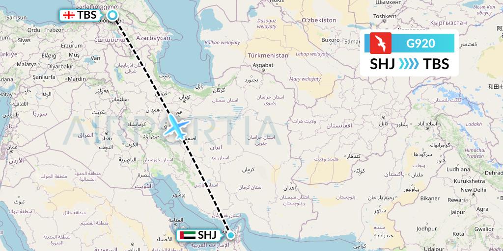 G920 Air Arabia Flight Map: Sharjah to Tbilisi