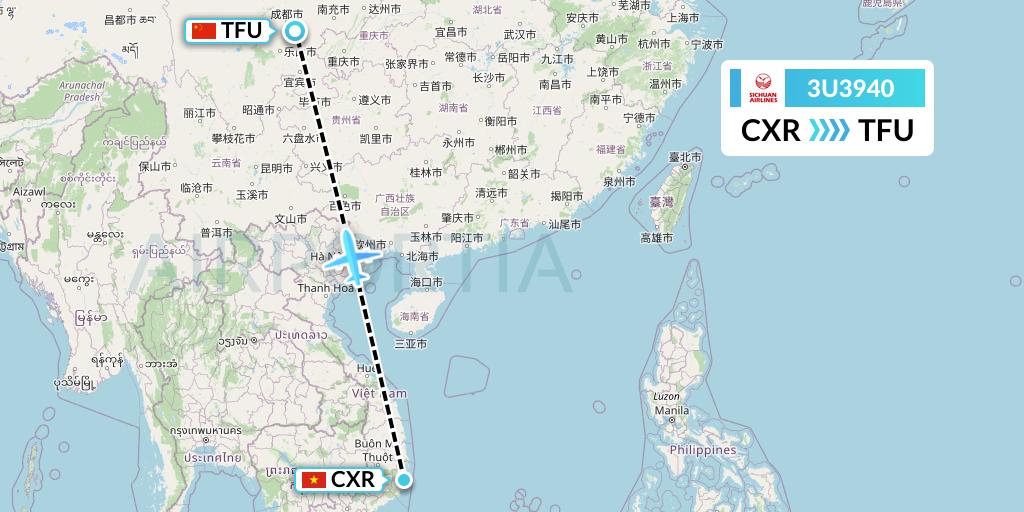 3U3940 Sichuan Airlines Flight Map: Nha Trang to Chengdu