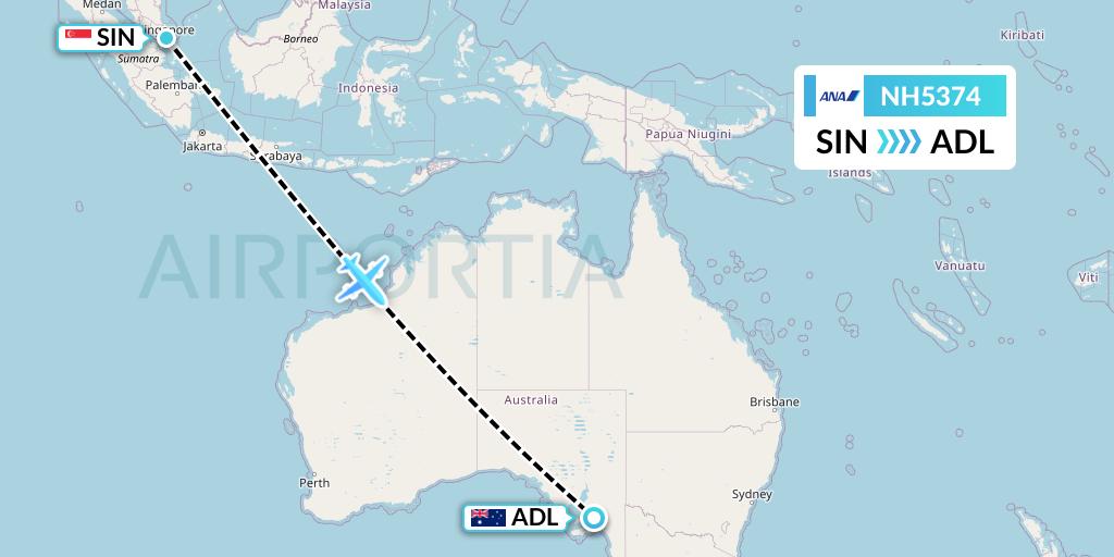 NH5374 All Nippon Airways Flight Map: Singapore to Adelaide