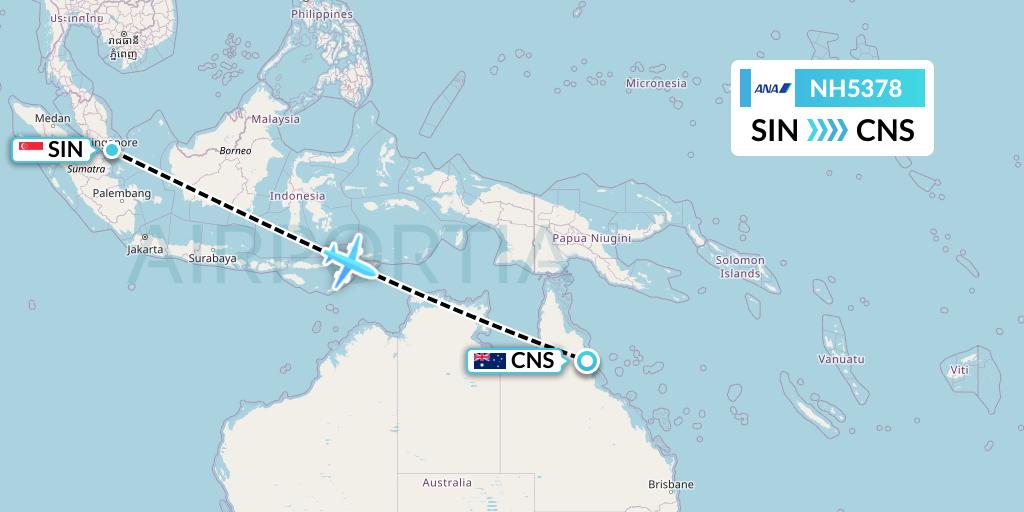NH5378 All Nippon Airways Flight Map: Singapore to Cairns