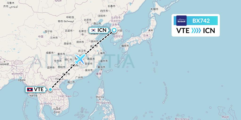 BX742 Air Busan Flight Map: Vientiane to Seoul