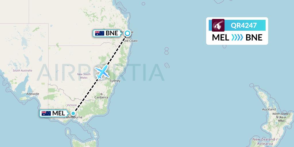 QR4247 Qatar Airways Flight Map: Melbourne to Brisbane