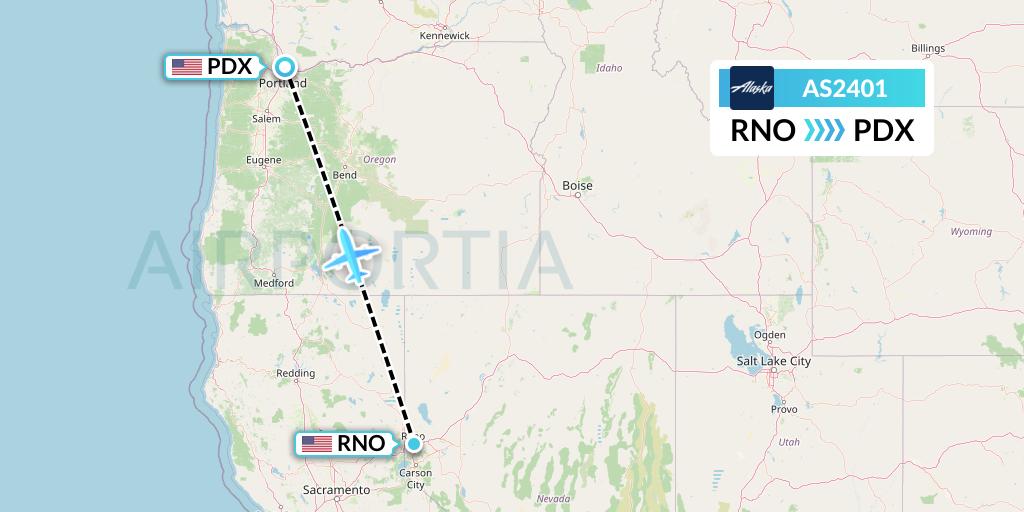 AS2401 Alaska Airlines Flight Map: Reno to Portland