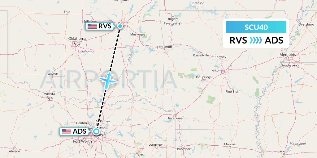 SCU40 Air Scorpio Flight Map: Tulsa to Dallas