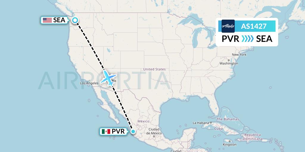 AS1427 Alaska Airlines Flight Map: Puerto Vallarta to Seattle