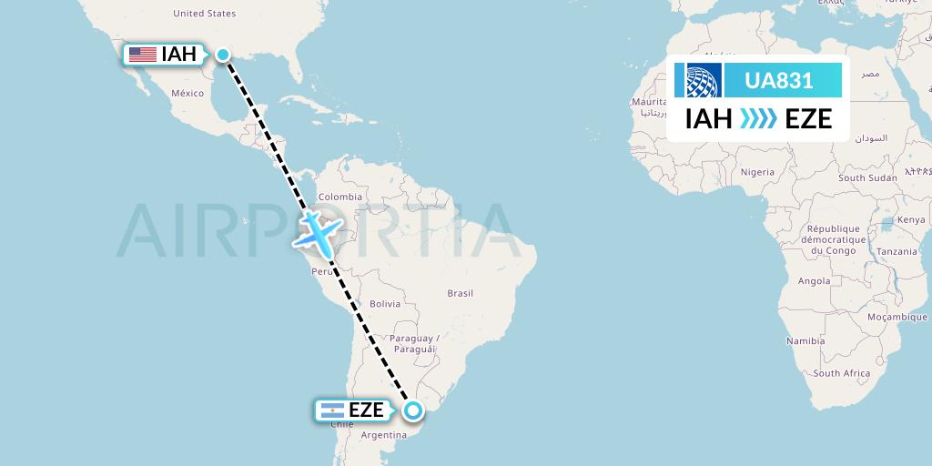 UA831 United Airlines Flight Map: Houston to Buenos Aires