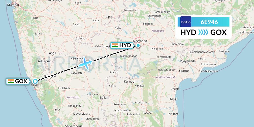 6E946 IndiGo Airlines Flight Map: Hyderabad to Goa