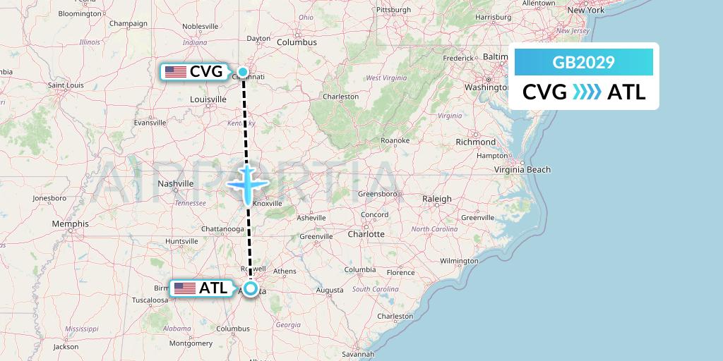GB2029 ABX Air Flight Map: Cincinnati to Atlanta