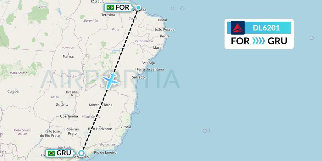 DL6201 Delta Air Lines Flight Map: Fortaleza to Sao Paulo