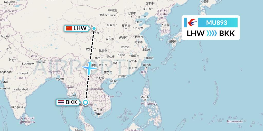 MU893 China Eastern Airlines Flight Map: Lanzhou to Bangkok