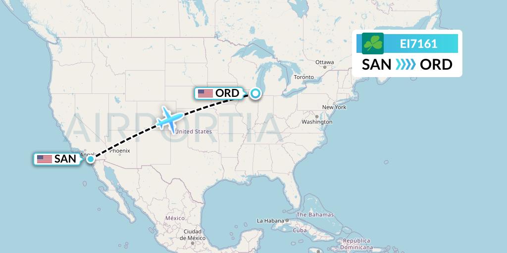 EI7161 Aer Lingus Flight Map: San Diego to Chicago