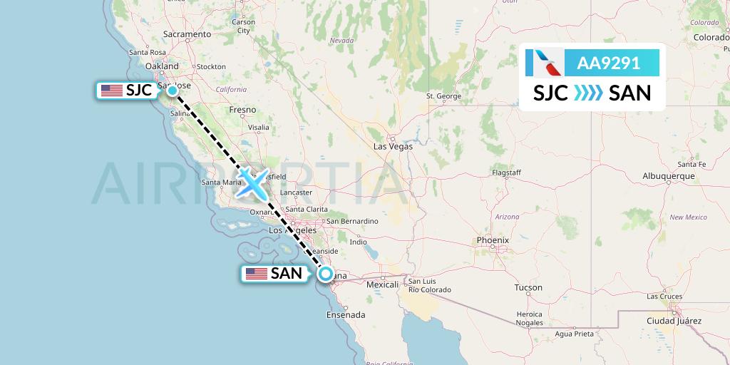 AA9291 American Airlines Flight Map: San Jose to San Diego