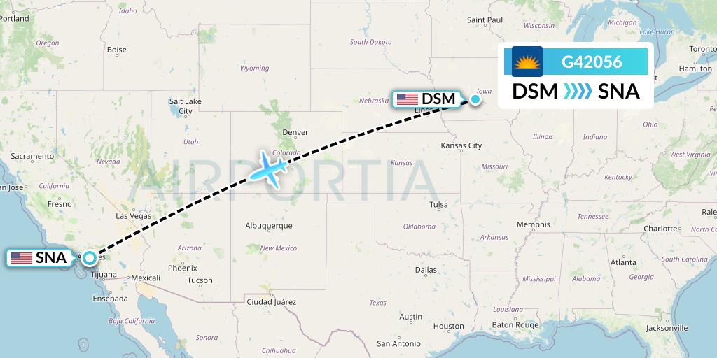 G42056 Allegiant Air Flight Map: Des Moines to Orange County