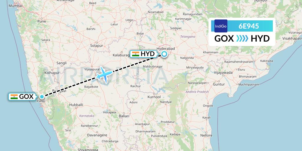 6E945 IndiGo Airlines Flight Map: Goa to Hyderabad