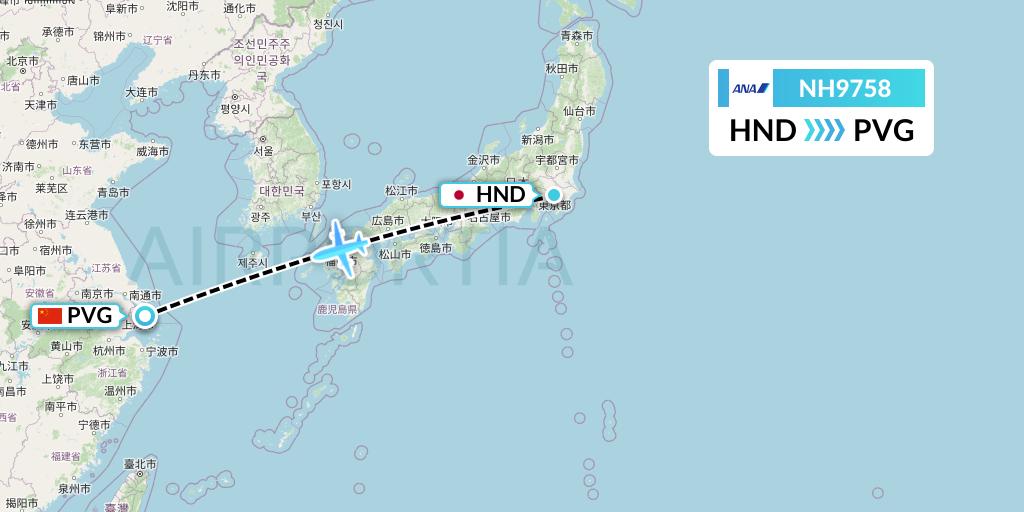 NH9758 All Nippon Airways Flight Map: Tokyo to Shanghai