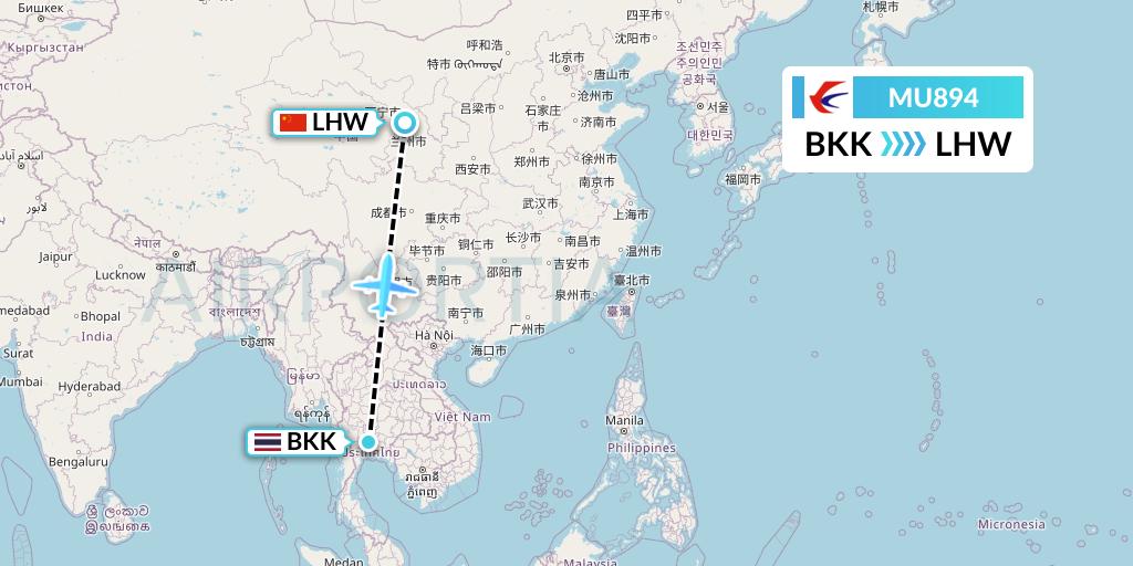 MU894 China Eastern Airlines Flight Map: Bangkok to Lanzhou