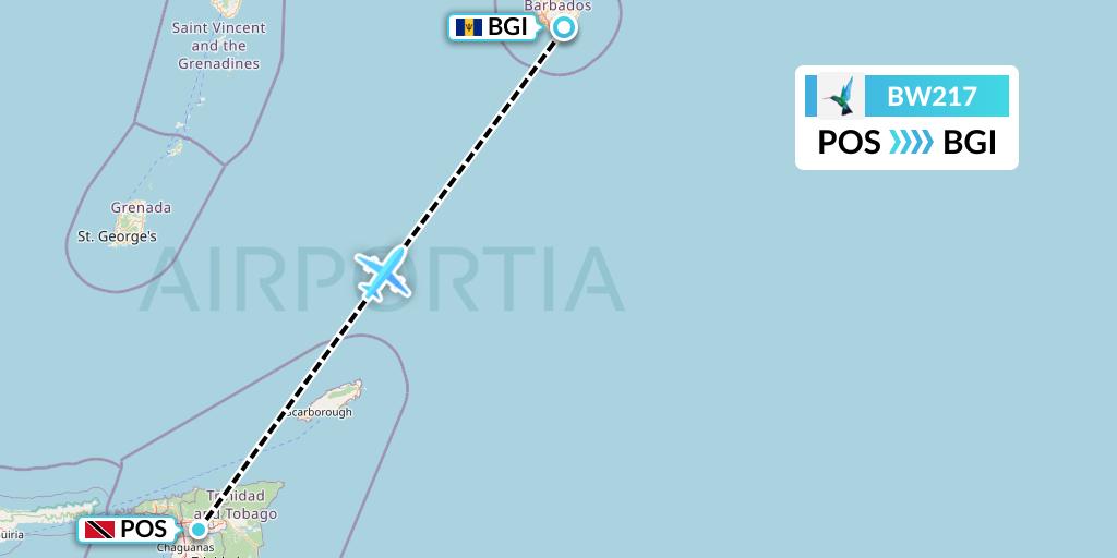 BW217 Caribbean Airlines Flight Map: Port of Spain to Bridgetown