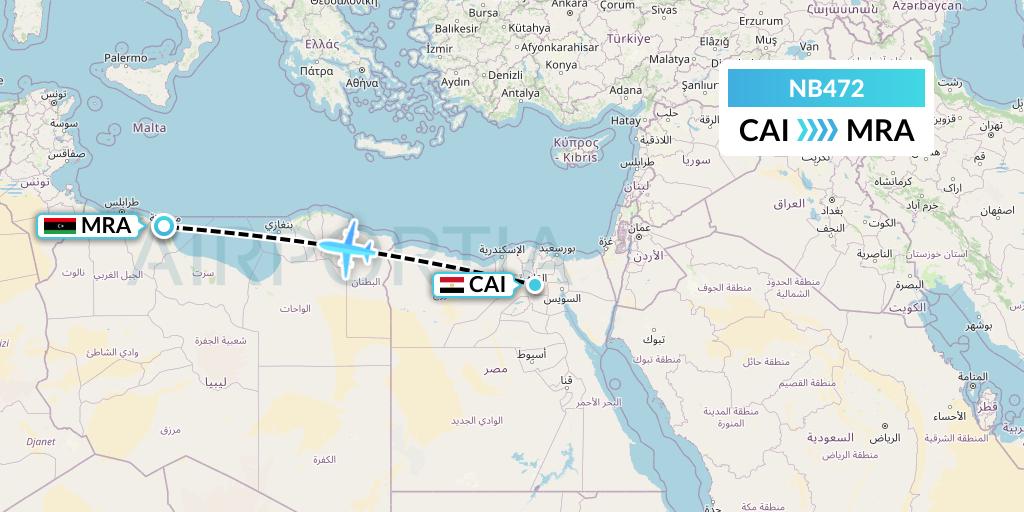 NB472 Berniq Airways Flight Map: Cairo to Misrata