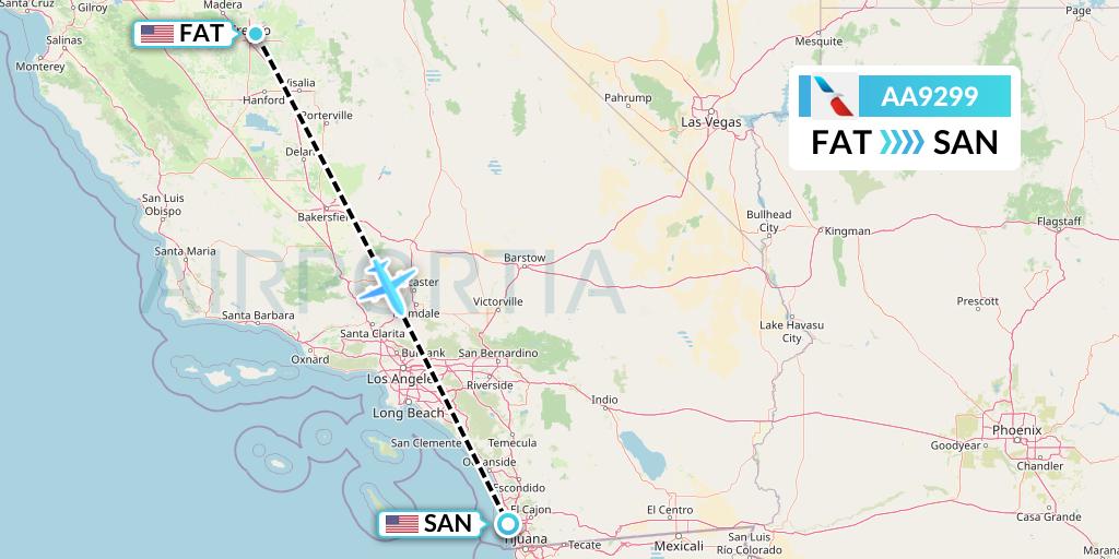 AA9299 American Airlines Flight Map: Fresno to San Diego